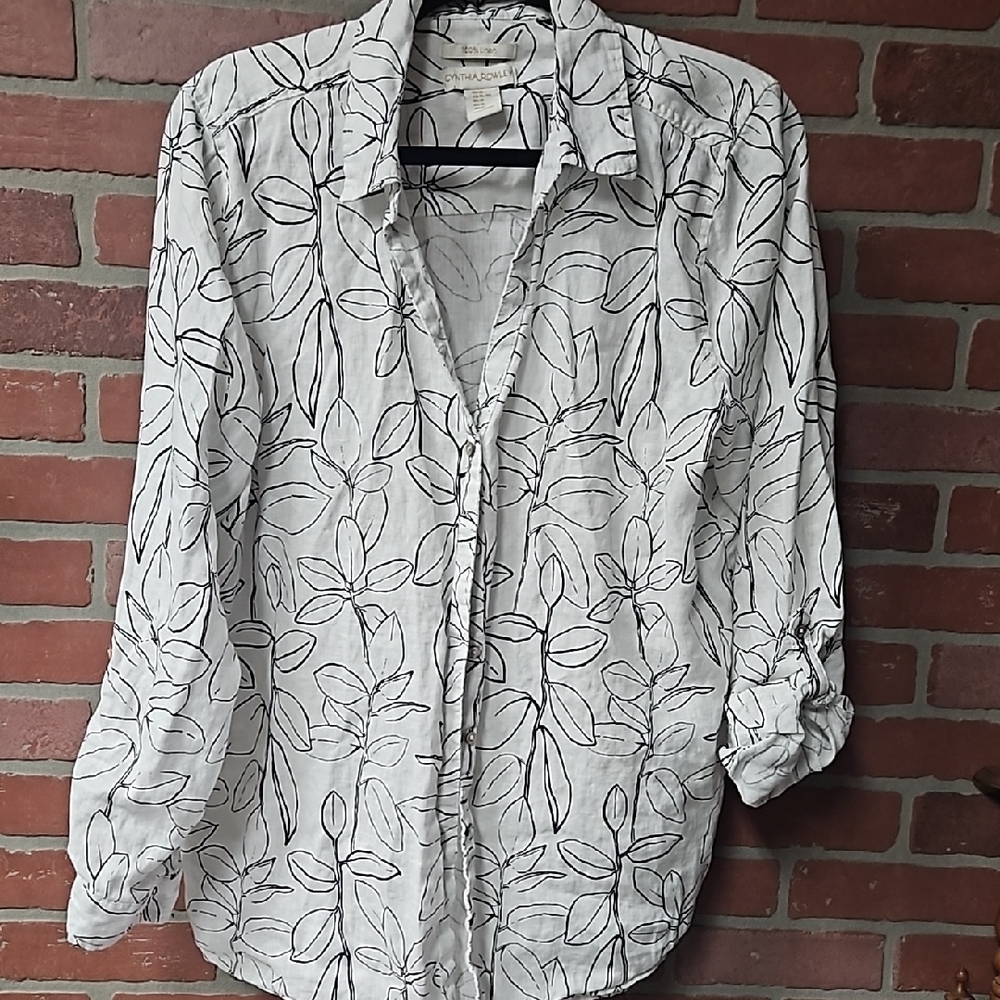 Women's Cynthia Rowley White Leaf Pattern Shirt sz Xl